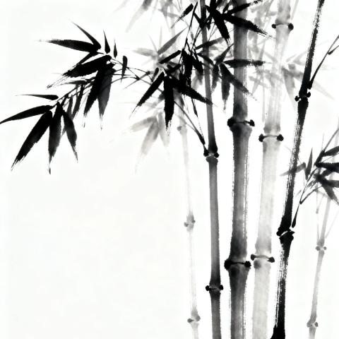 Bambous réalisé avec la technique de Sumi-e